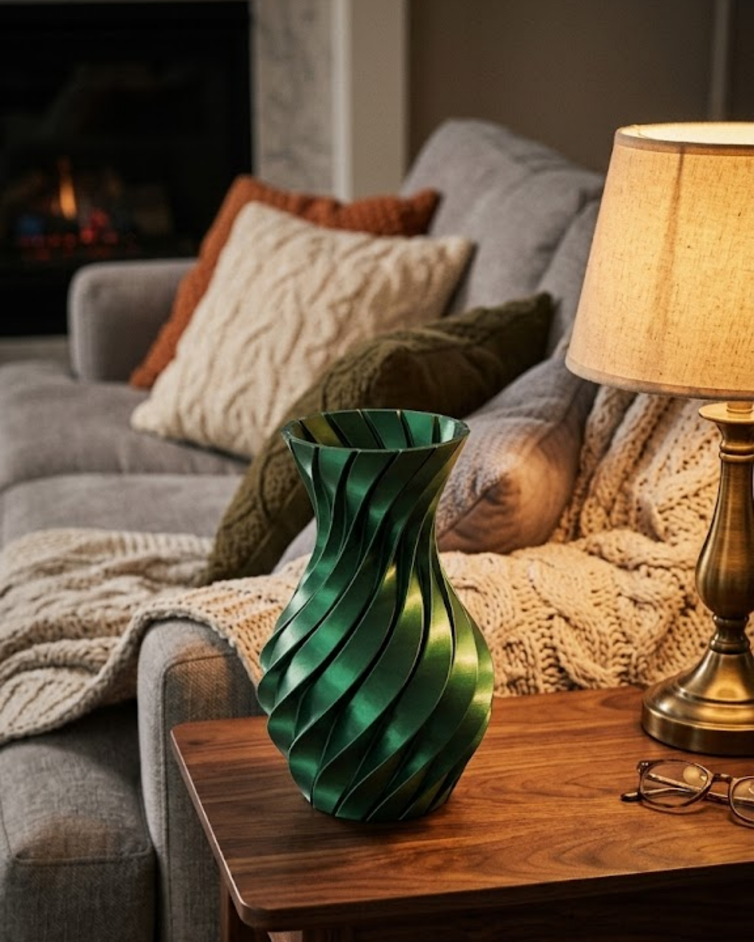 Parlak Yeşil Spiral 3D Baskı Vazo Şık Modern Dekoratif Obje - Lisinya