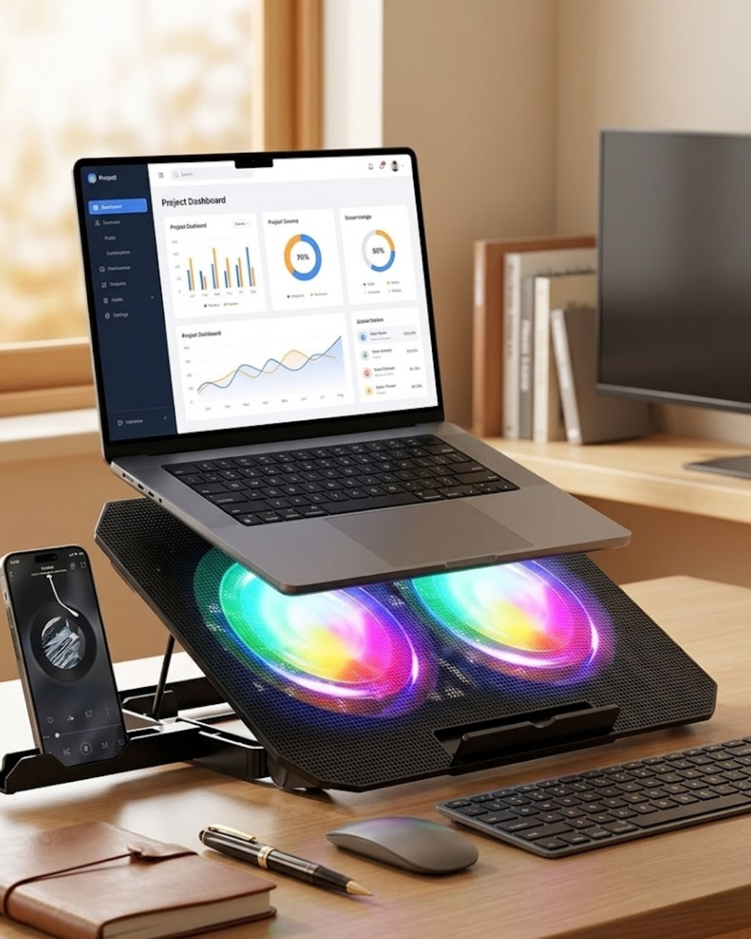 Çift Fanlı Laptop Soğutucu RGB Işıklı Sessiz Notebook Standı - Lisinya Çift Fanlı Laptop Soğutucu RGB Işıklı Sessiz Notebook Standı - Lisinya