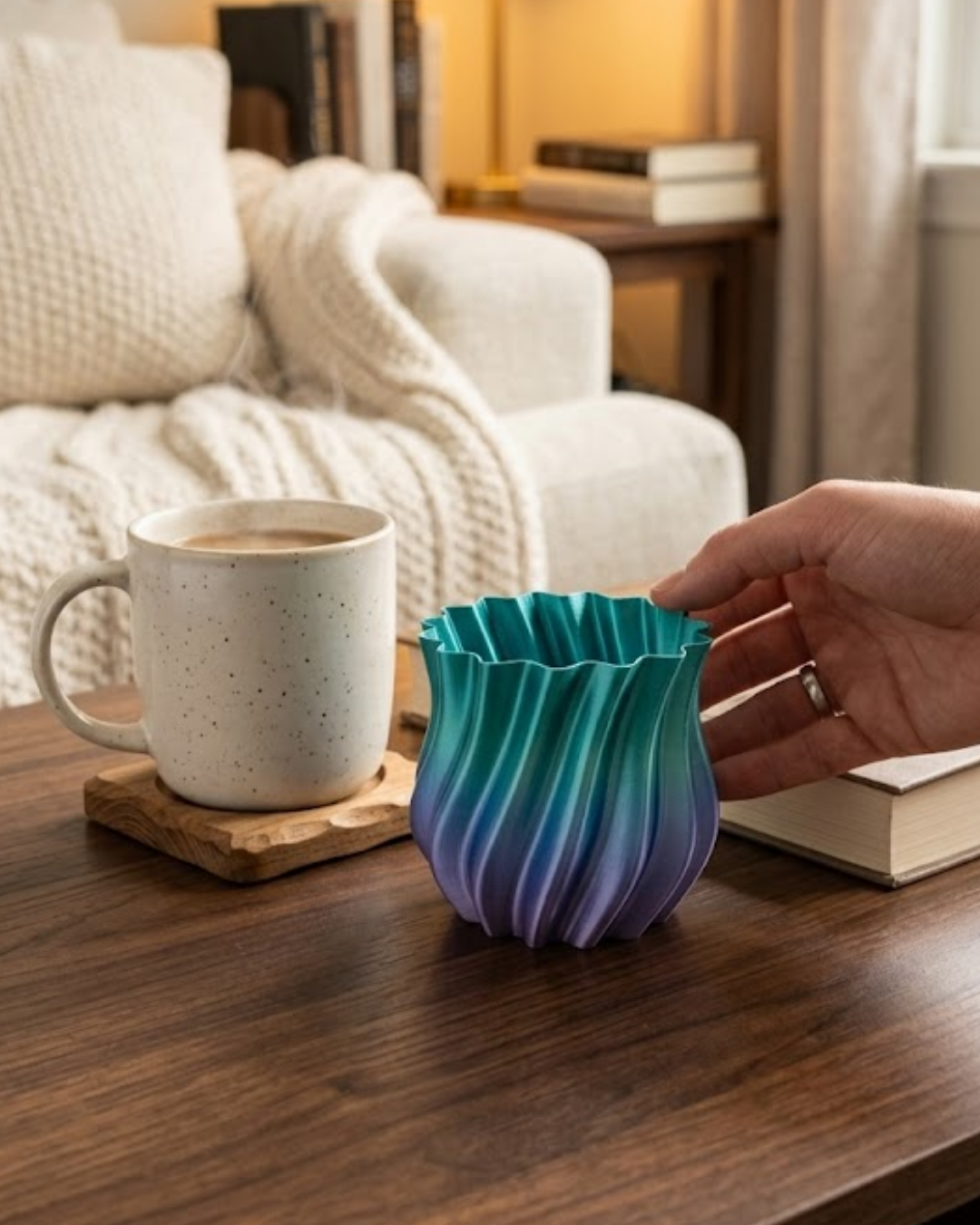 Mavi Degrade Kıvrımlı 3D Vazo Minimal Modern Ev Dekoru - Lisinya