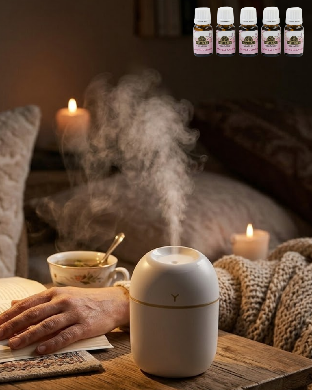 Mini Nemlendirici 5 Esans Hediyeli LED Işıklı Taşınabilir Aromaterapi Buhar Makinesi - Lisinya