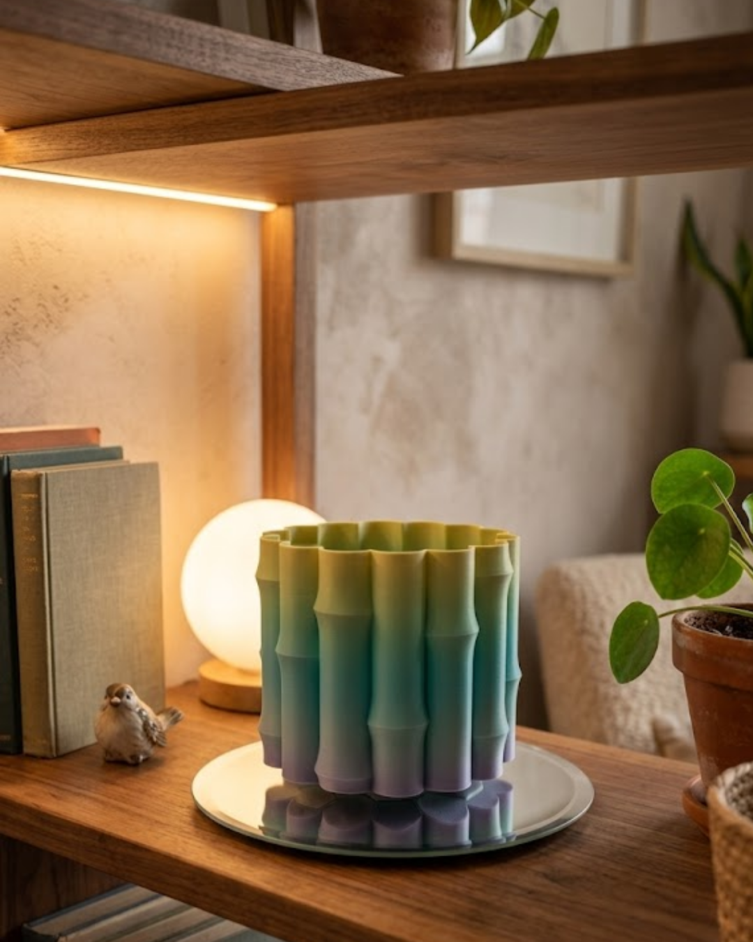 Yeşil Tonlu Dekoratif Vazo Modern Tasarım Salon Ofis Masa Üstü Aksesuar - Lisinya