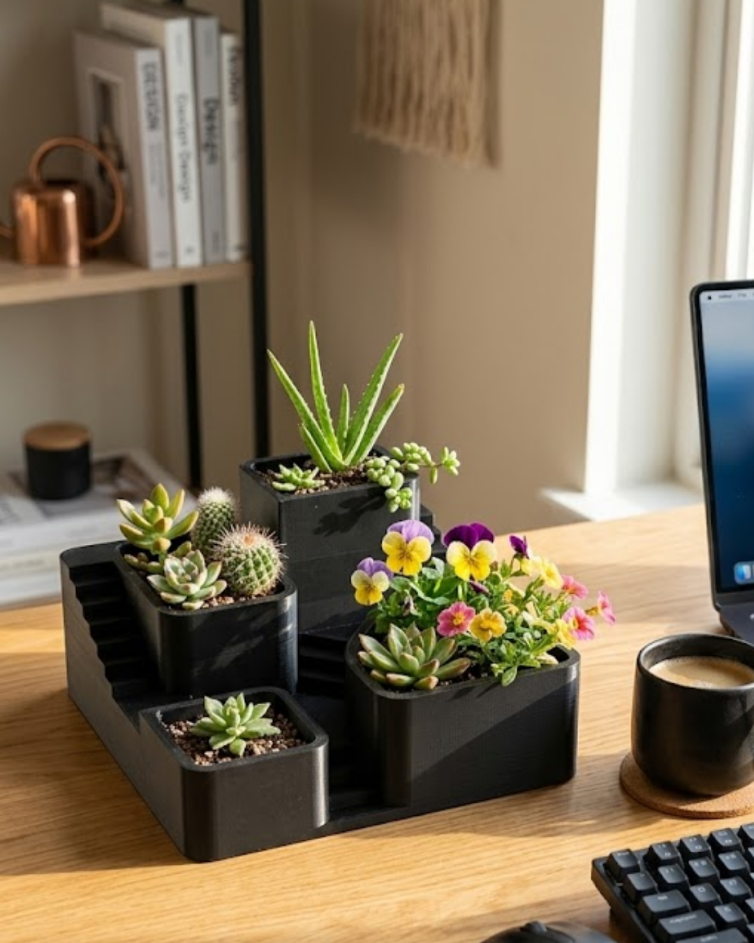 3D Baskı Kaktüs ve Sukulent Saksı Seti Çok Katlı Şık Ev Ofis Dekoru - Lisinya