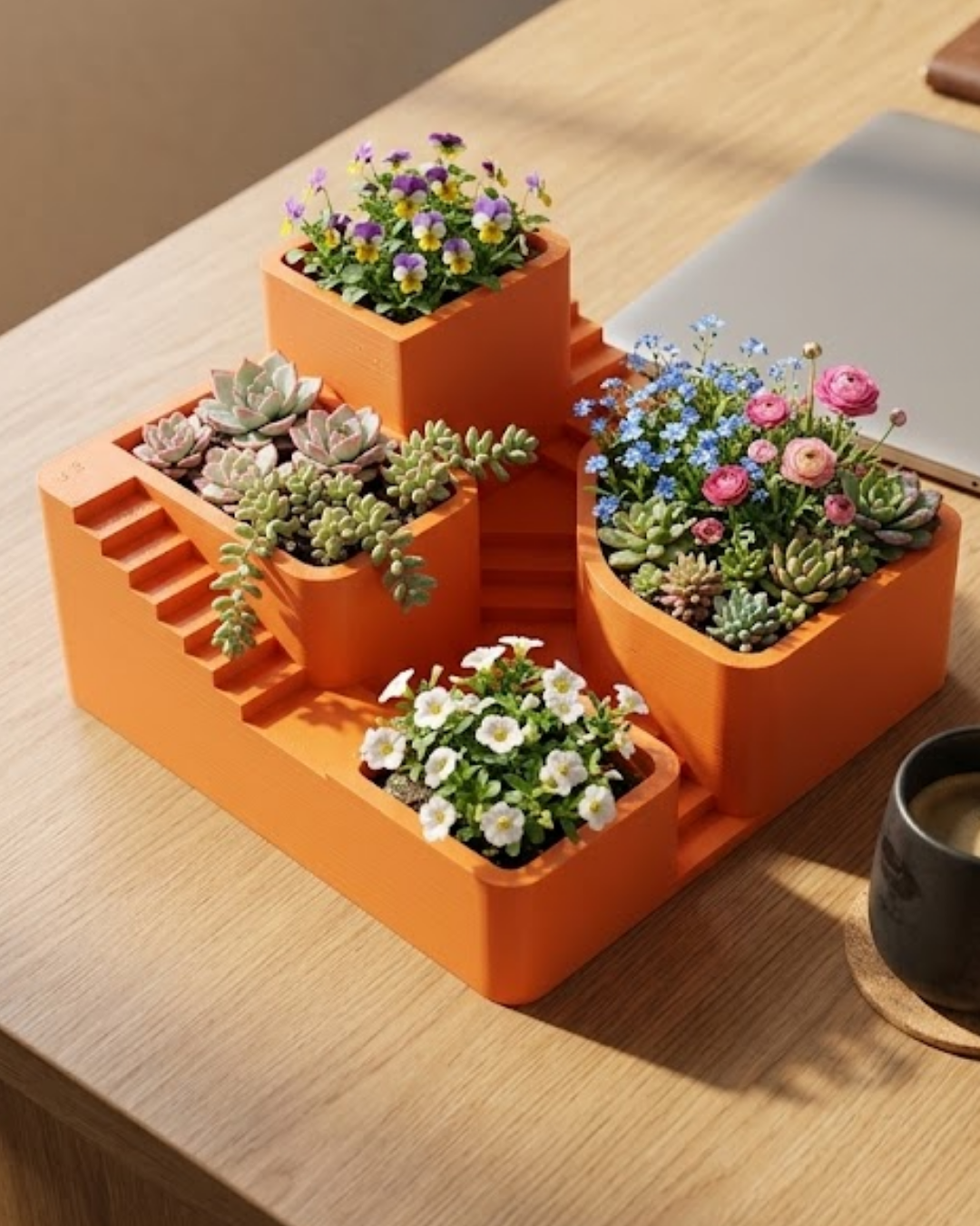 3D Baskı Çoklu Kaktüs ve Sukulent Saksı Seti Şık Tasarım Dekoratif Bitki Düzenleyici - Lisinya