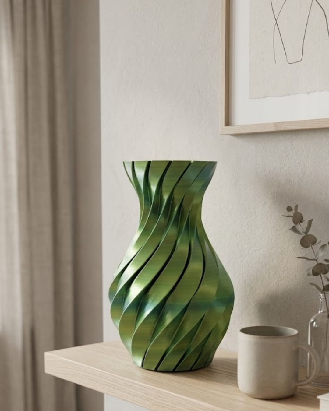 Yeşil Spiral 3D Baskı Vazo Estetik Modern Ev Ofis Dekoru - Lisinya