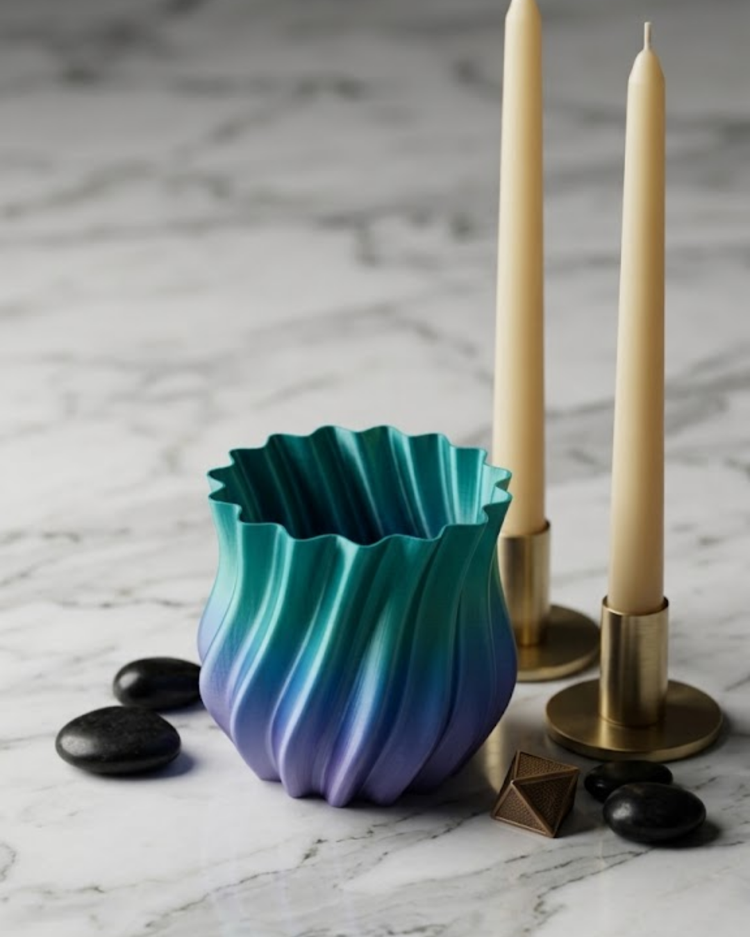 3D KIVRIMLI VAZO MAVİ - Lisinya