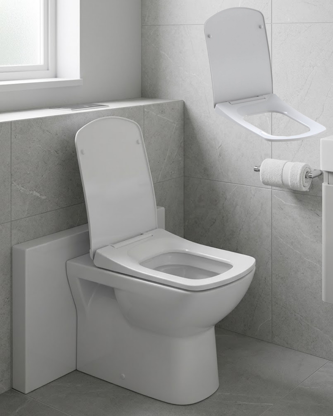 Kare Slim Klozet Kapağı Sessiz Kapanma Dayanıklı Tasarım - Lisinya