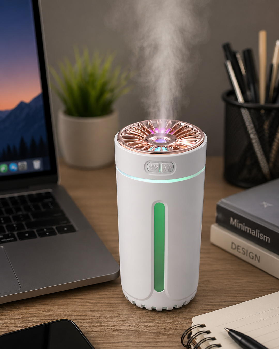 5 Esans Hediyeli Araç Difüzörü Nemlendirici LED Işıklı Buhar Cihazı - Lisinya