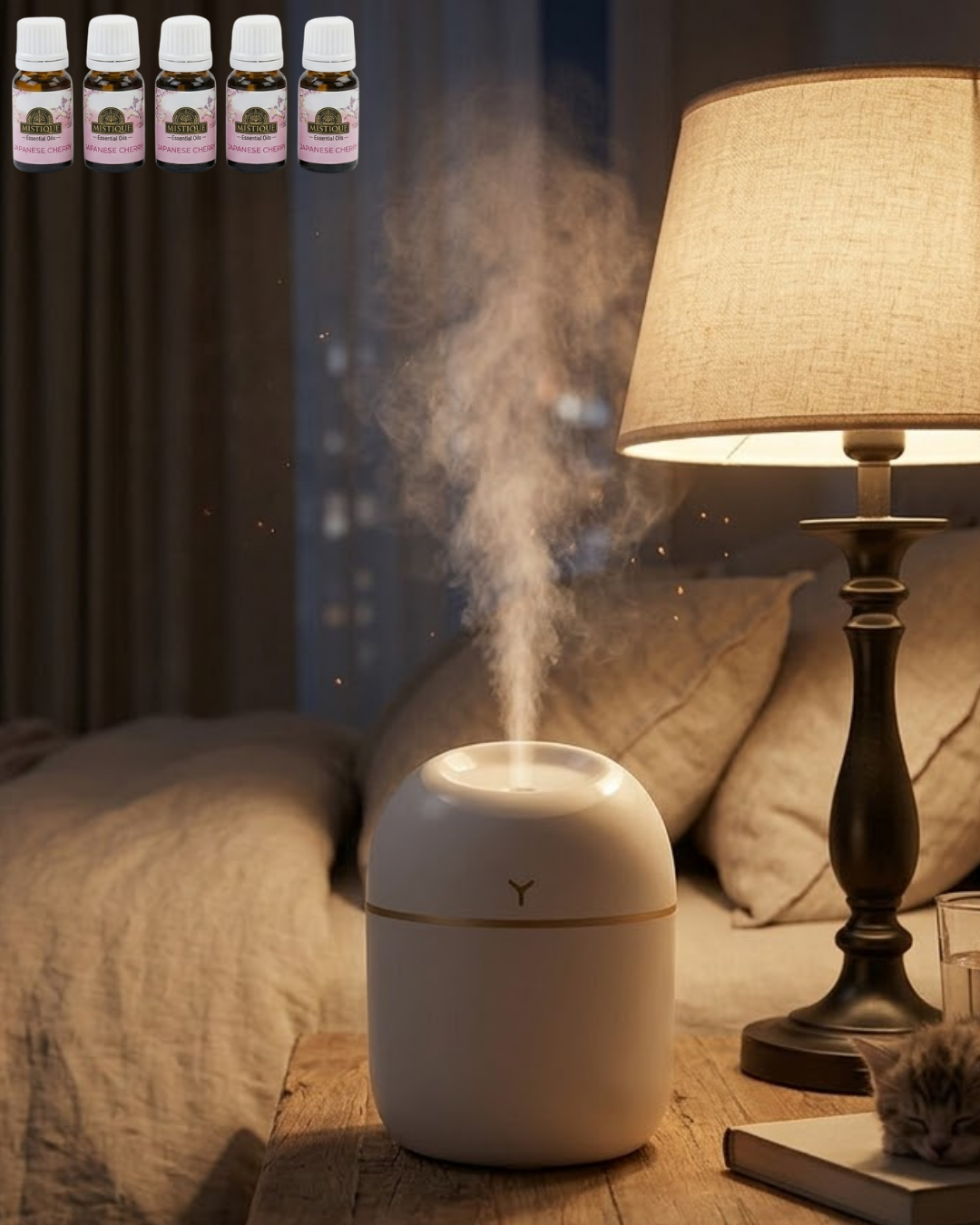 Araç ve Ofis İçin Mini Nemlendirici 5 Esans Hediyeli USB LED Işıklı Buhar Makinesi - Lisinya