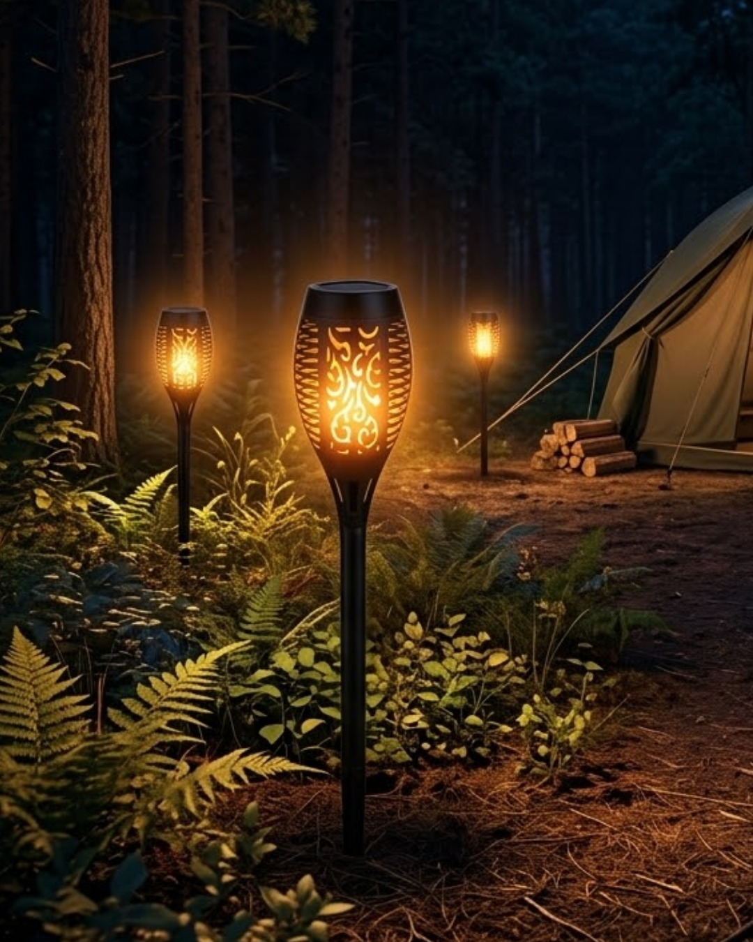 Alev Efektli Solar Bahçe Lambası Su Geçirmez Sensörlü LED Dış Mekan Aydınlatma - Lisinya