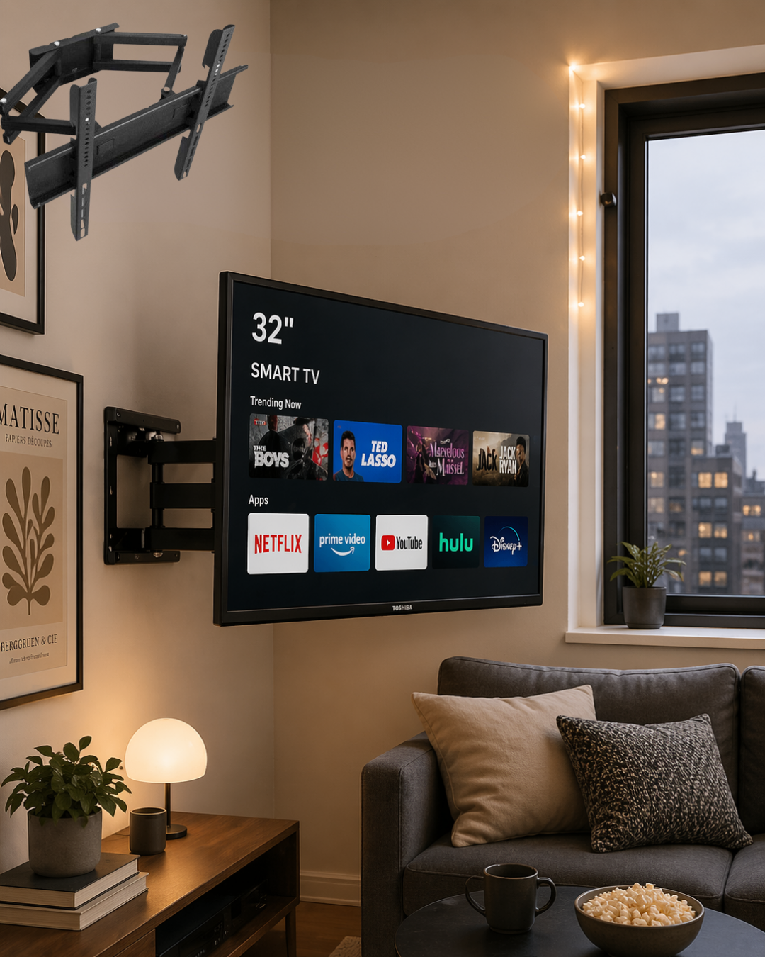 Hareketli TV Duvar Askısı 32 55 İnç Döner Eğimli Televizyon Aparatı - Lisinya Hareketli TV Duvar Askısı 32 55 İnç Döner Eğimli Televizyon Aparatı - Lisinya