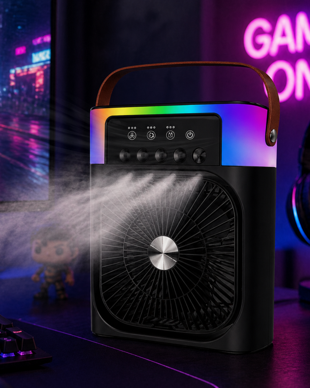 Taşınabilir Mini Klima Nemlendirici Fan RGB Led Aydınlatmalı USB Fan - Lisinya Taşınabilir Mini Klima Nemlendirici Fan RGB Led Aydınlatmalı USB Fan - Lisinya