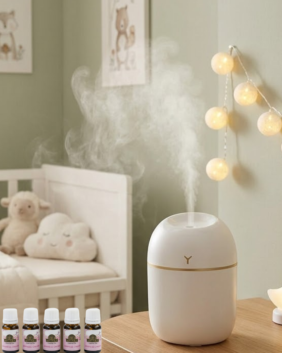 Kompakt Mini Hava Nemlendirici 5 Esans Hediyeli LED Işıklı USB Aromaterapi Cihazı - Lisinya