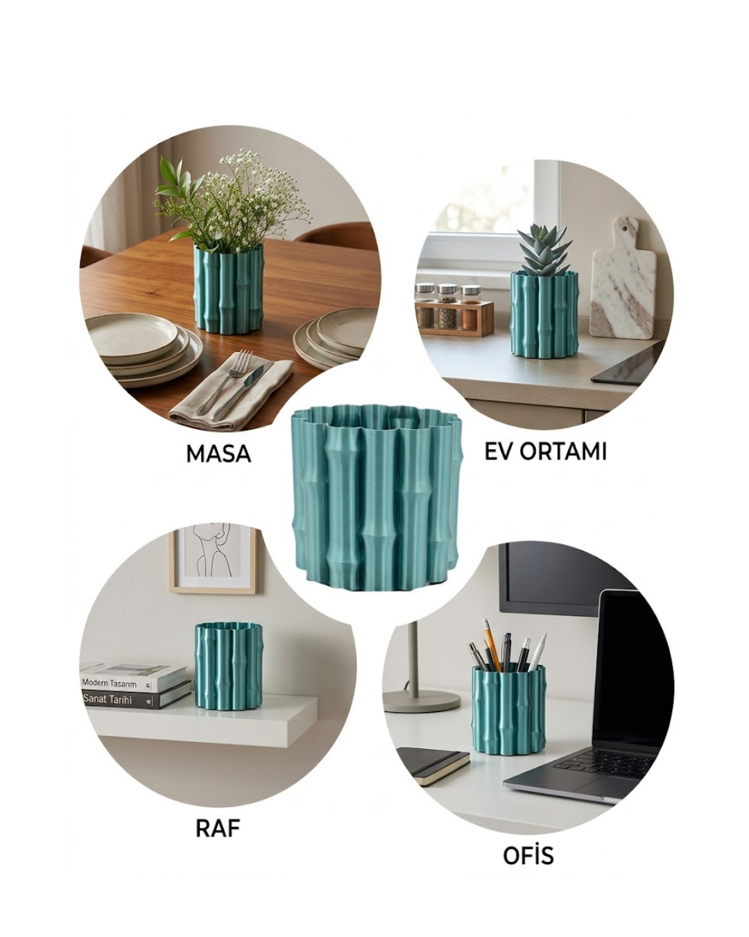 Parlak Yeşil Dekoratif Vazo Modern Tasarım Şık Masa Üstü Aksesuar - Lisinya