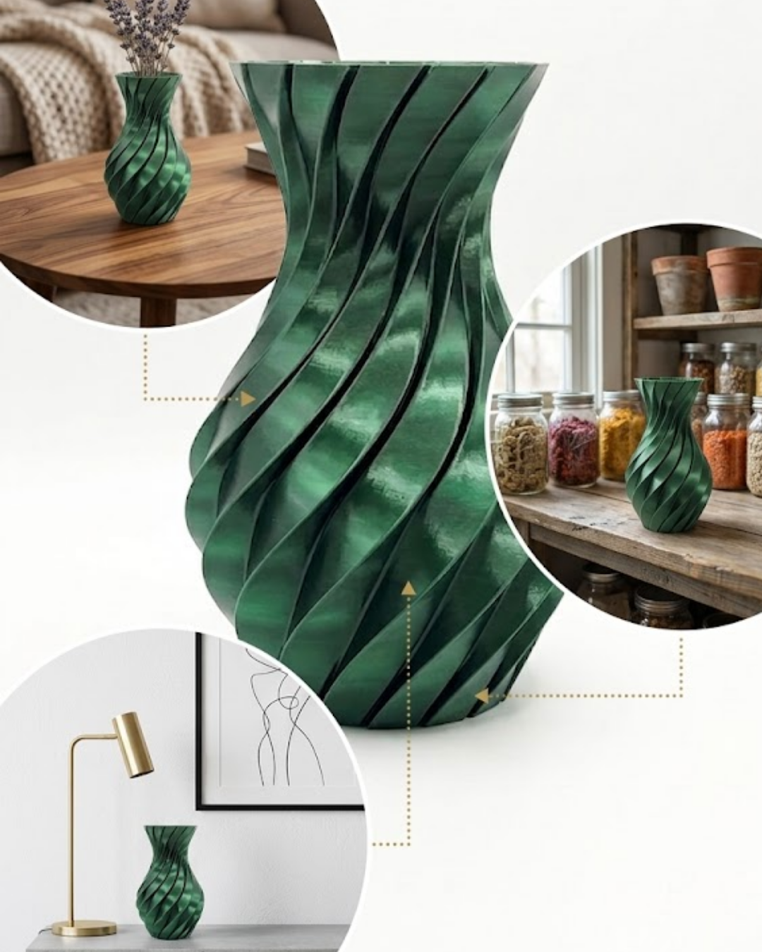 3D Spiral Yeşil Vazo Modern Tasarım Dekoratif Ev ve Ofis Aksesuarı - Lisinya