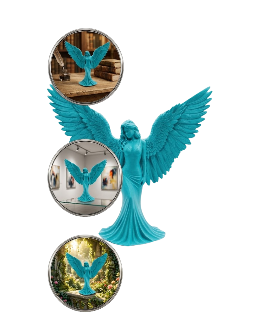 Turkuaz Melek Biblo 3D Dekoratif Angel Figür Küçük Boy Ev Aksesuarı - Lisinya