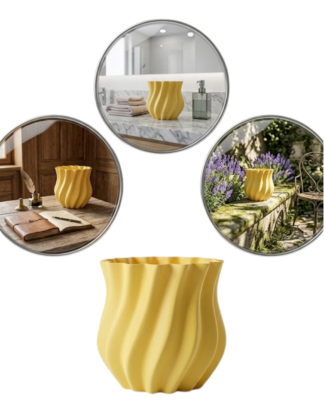 3D Kıvrımlı Sarı Vazo Modern Dekoratif Ev Aksesuarı Şık Tasarım - Lisinya