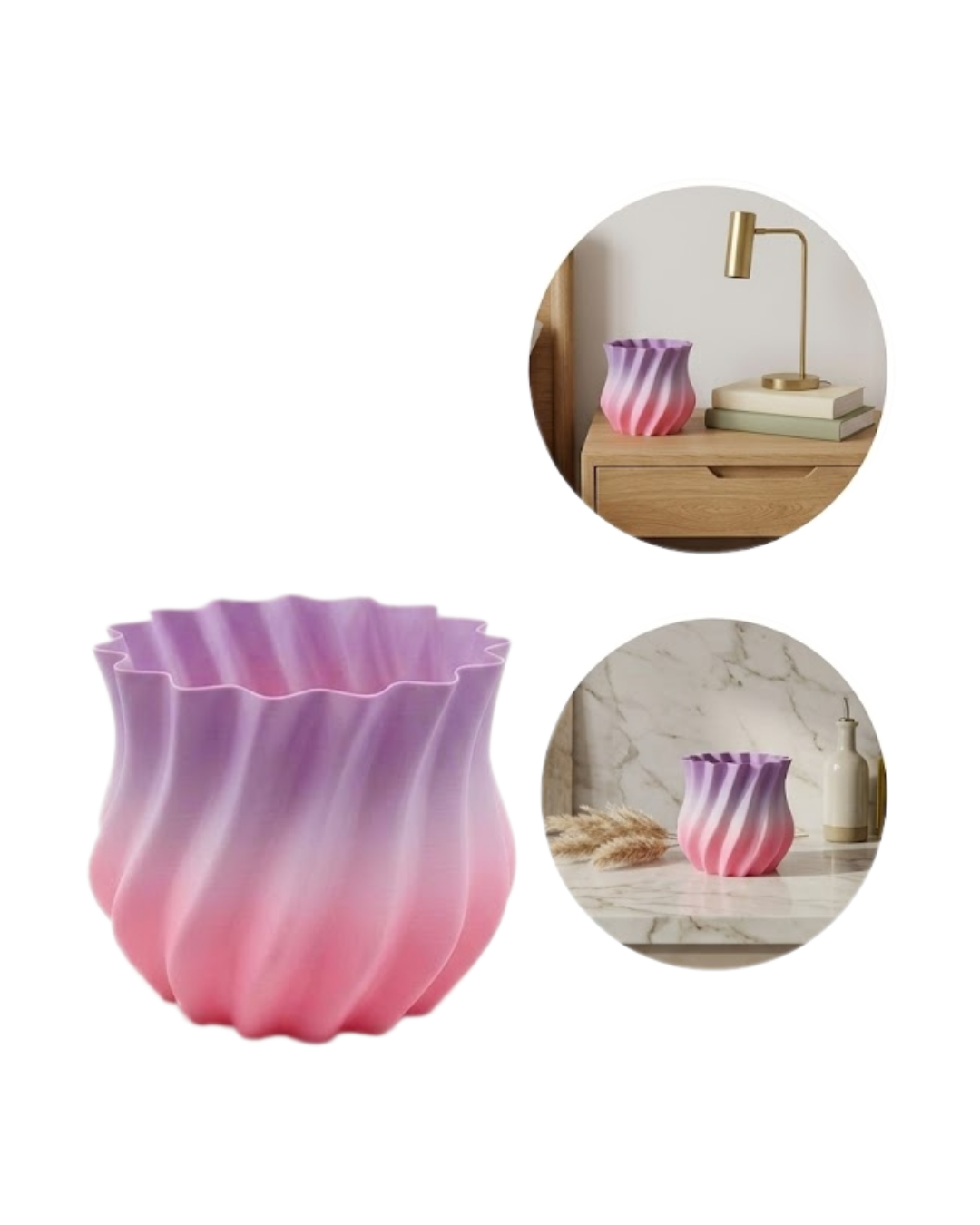 3D Kıvrımlı Pembe Lila Vazo Modern Dekoratif Şık Ev Aksesuarı - Lisinya