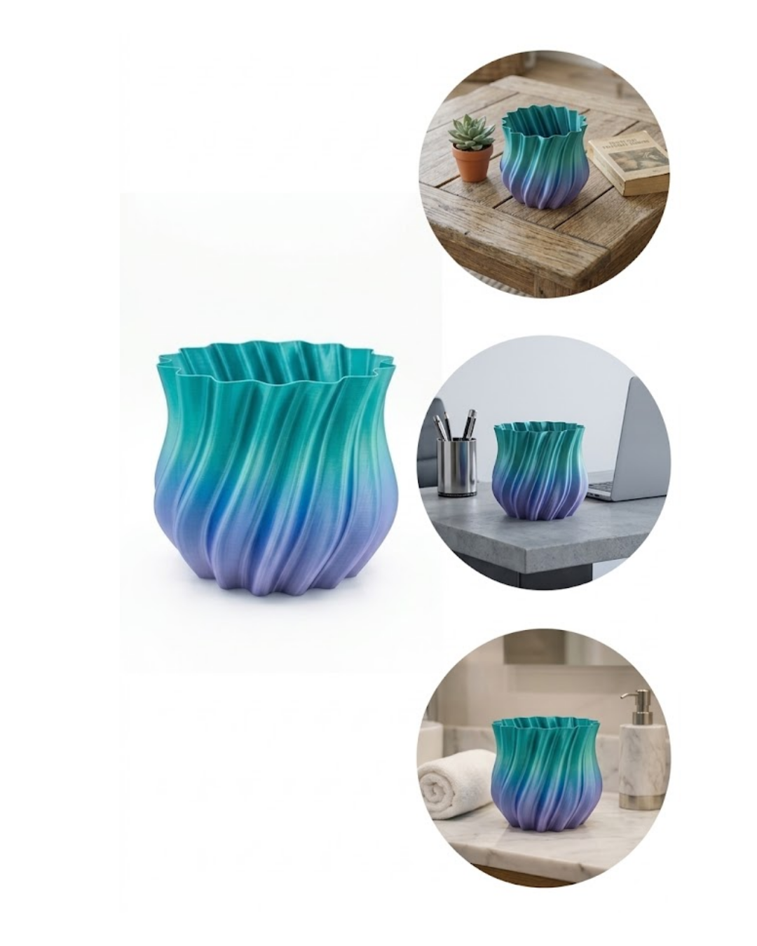 3D KIVRIMLI VAZO MAVİ - Lisinya