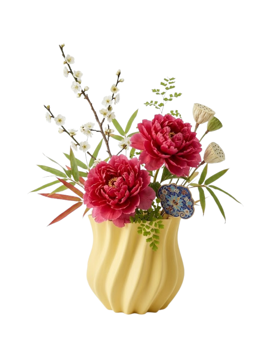 3D Kıvrımlı Sarı Vazo Modern Dekoratif Ev Aksesuarı Şık Tasarım - Lisinya