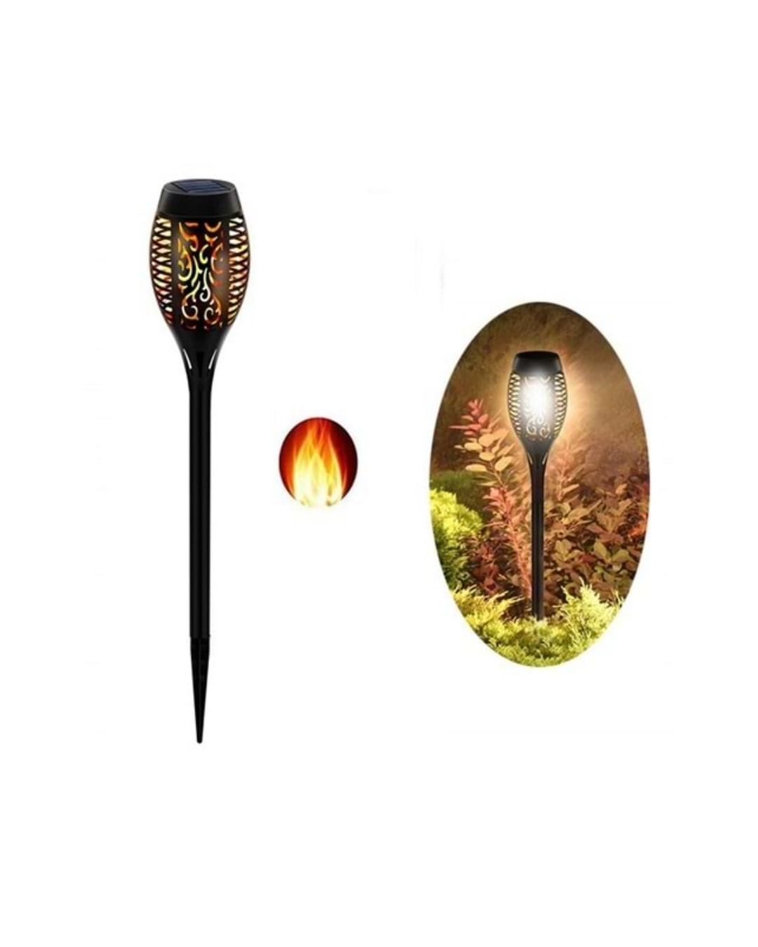 Alev Efektli Solar Bahçe Lambası Su Geçirmez Sensörlü LED Dış Mekan Aydınlatma - Lisinya