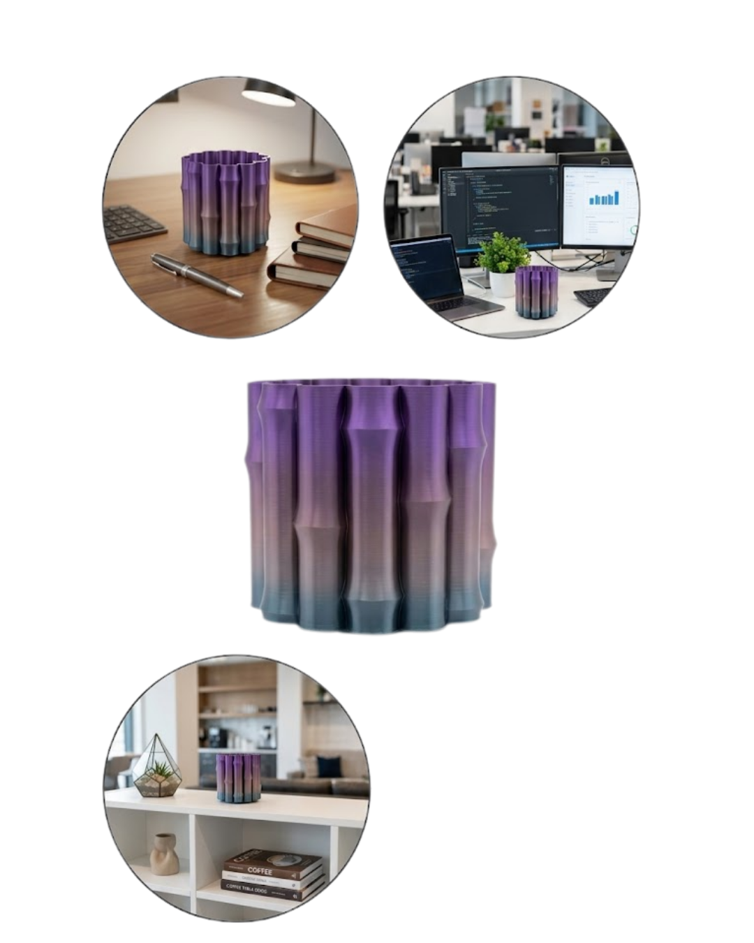 Modern Dekoratif Vazo Mor Gri Geçişli Şık Tasarım Masa Üstü Kullanım - Lisinya