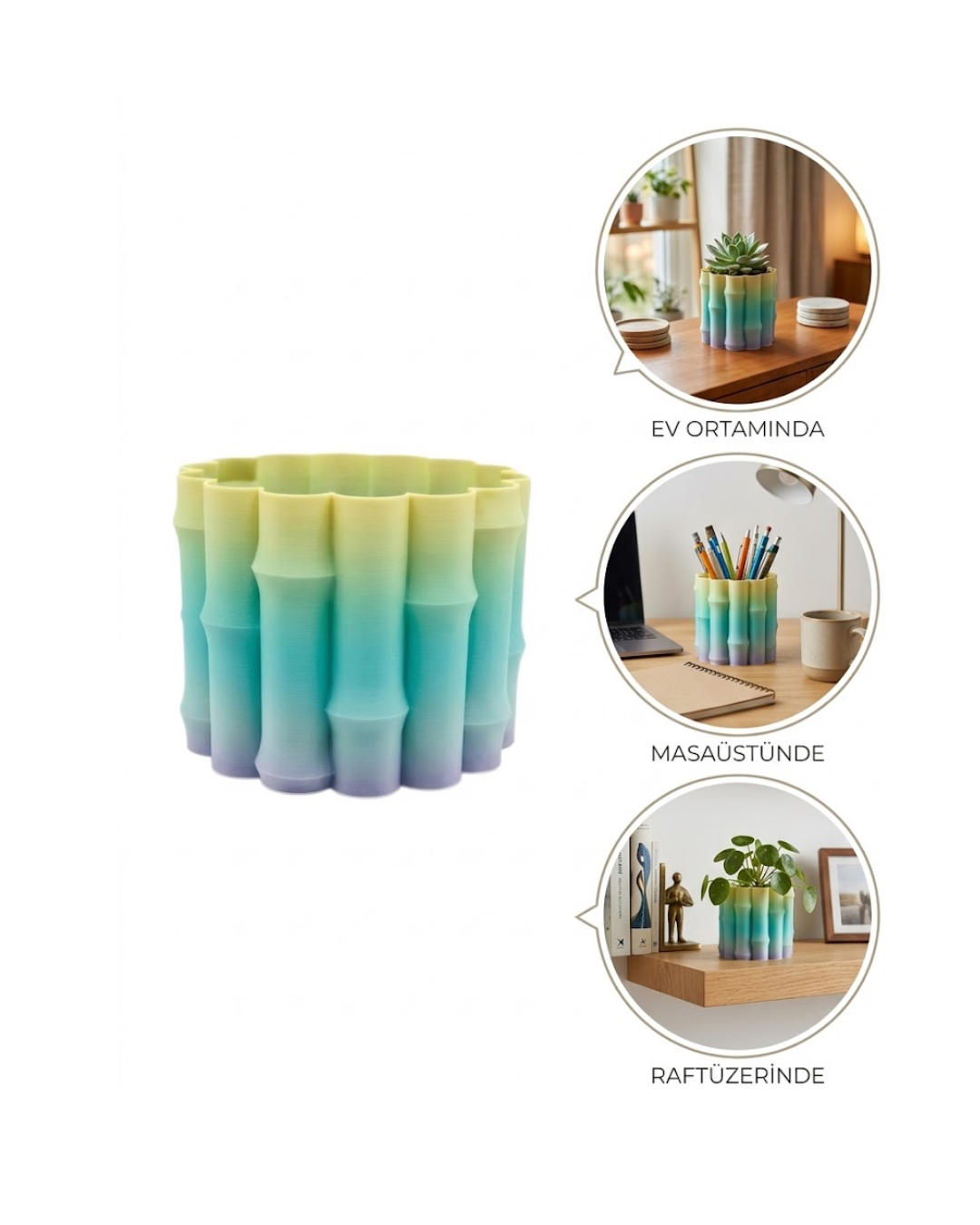 Modern Dekoratif Vazo Yeşil Geçişli Şık Tasarım Masa Üstü Kullanım - Lisinya