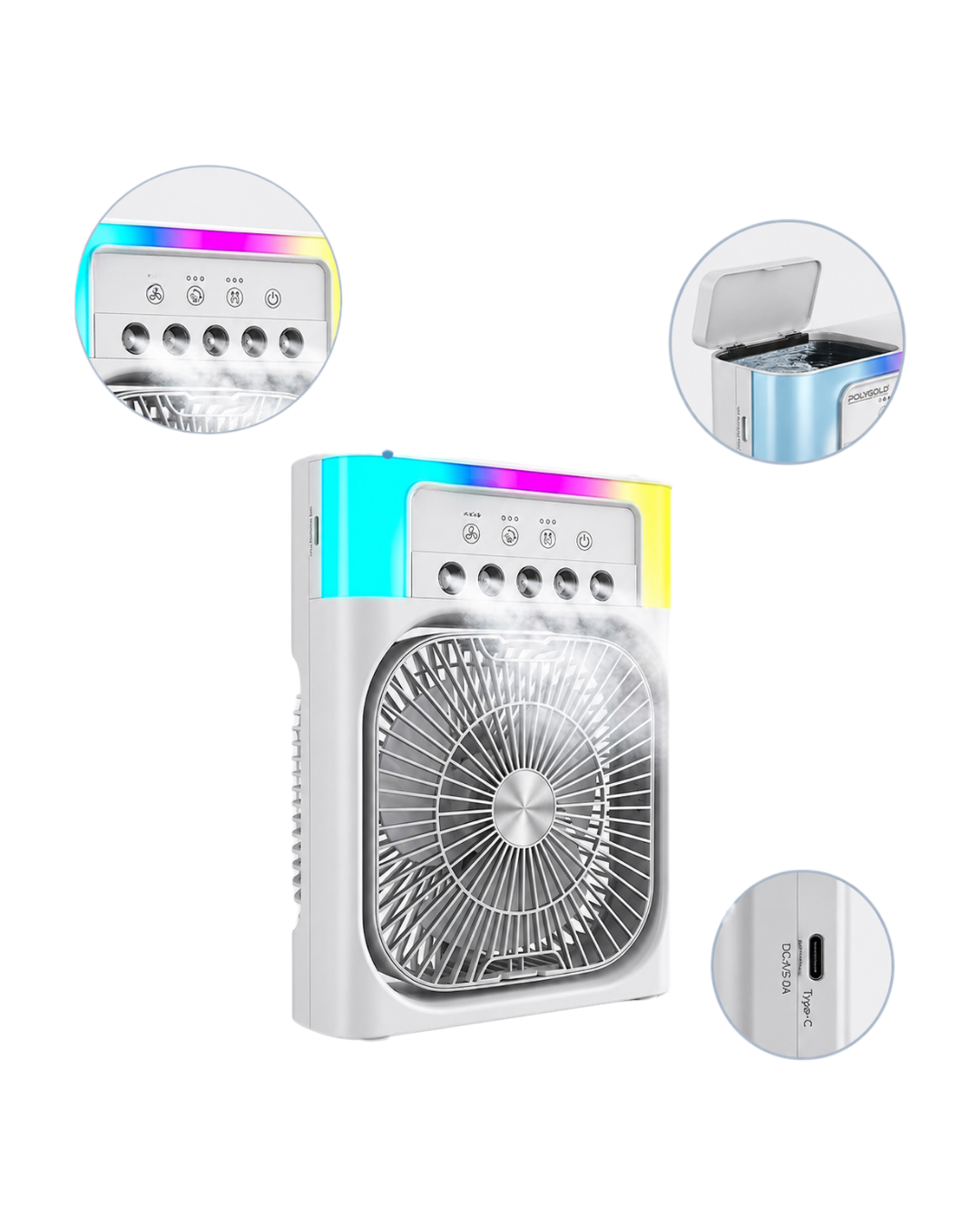 Su Püskürtmeli Mini Klima Fan USB Şarjlı Masaüstü Soğutucu RGB Işıklı - Lisinya