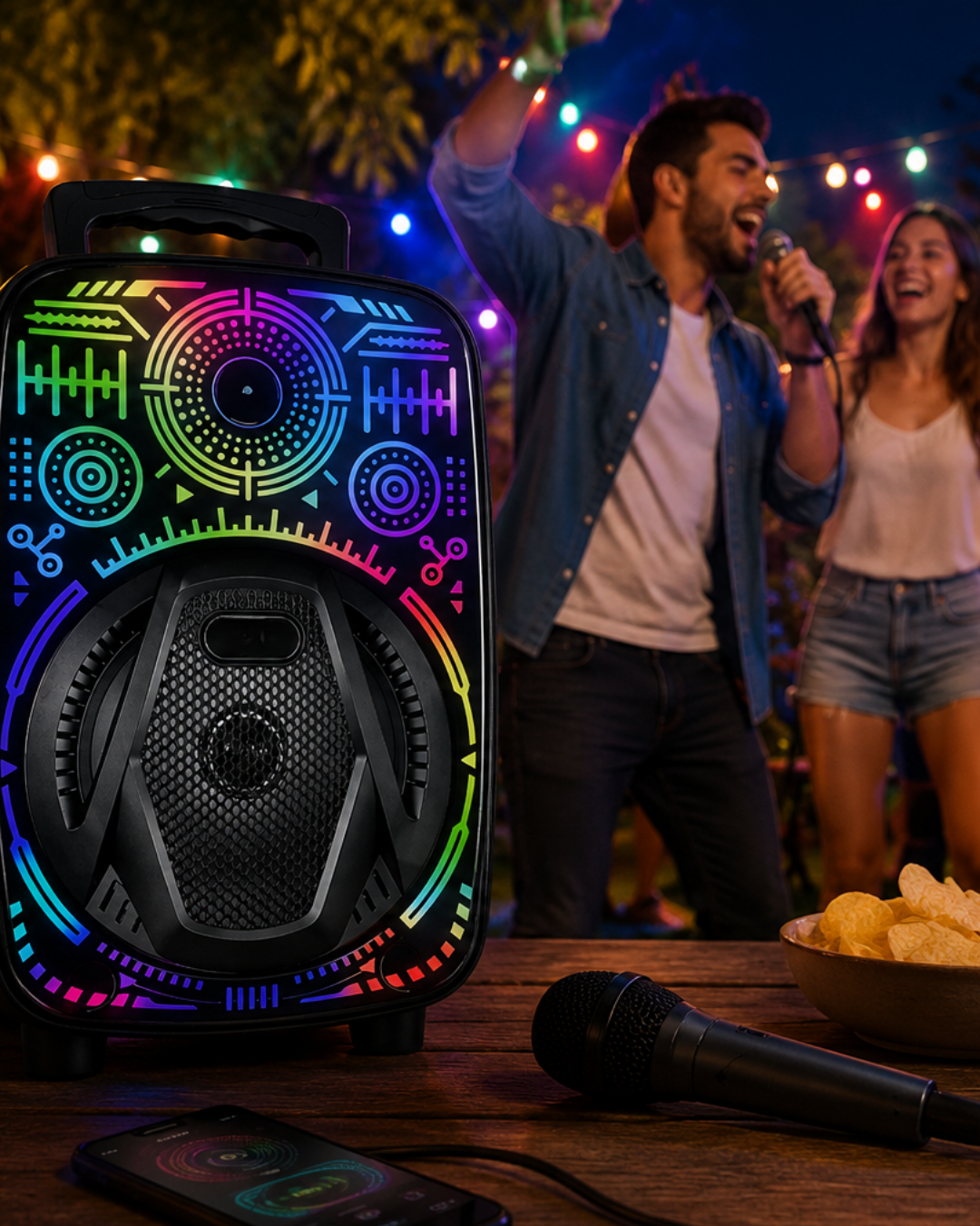 8 İnç Taşınabilir Karaoke Hoparlör Mikrofonlu RGB Işıklı Bluetooth Speaker - Lisinya 8 İnç Taşınabilir Karaoke Hoparlör Mikrofonlu RGB Işıklı Bluetooth Speaker - Lisinya
