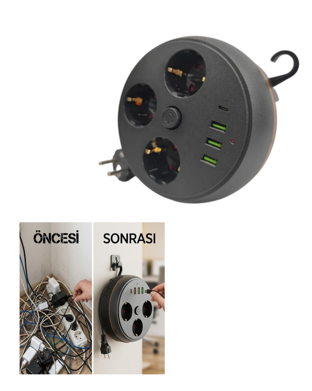 Akım Korumalı Çoklu Priz 3 Priz 3 USB 1 Type C 2 Metre Kablo Güvenli Şarj - Lisinya Akım Korumalı Çoklu Priz 3 Priz 3 USB 1 Type C 2 Metre Kablo Güvenli Şarj - Lisinya