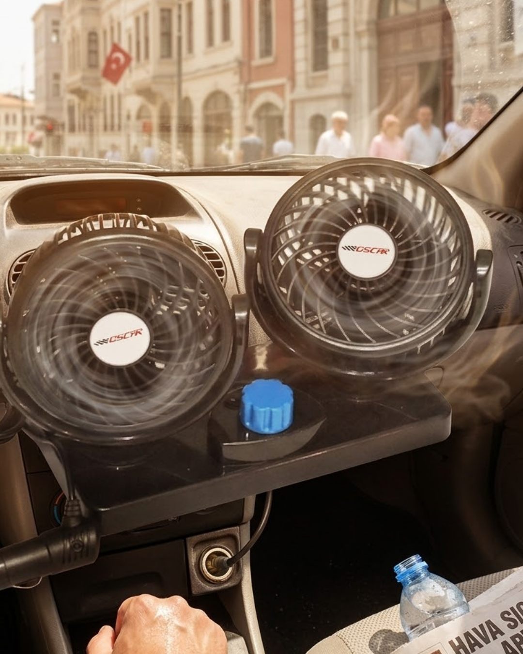 12V Araç İçi Vantilatör Çift Modlu Döner Başlıklı Oto Fan - Lisinya