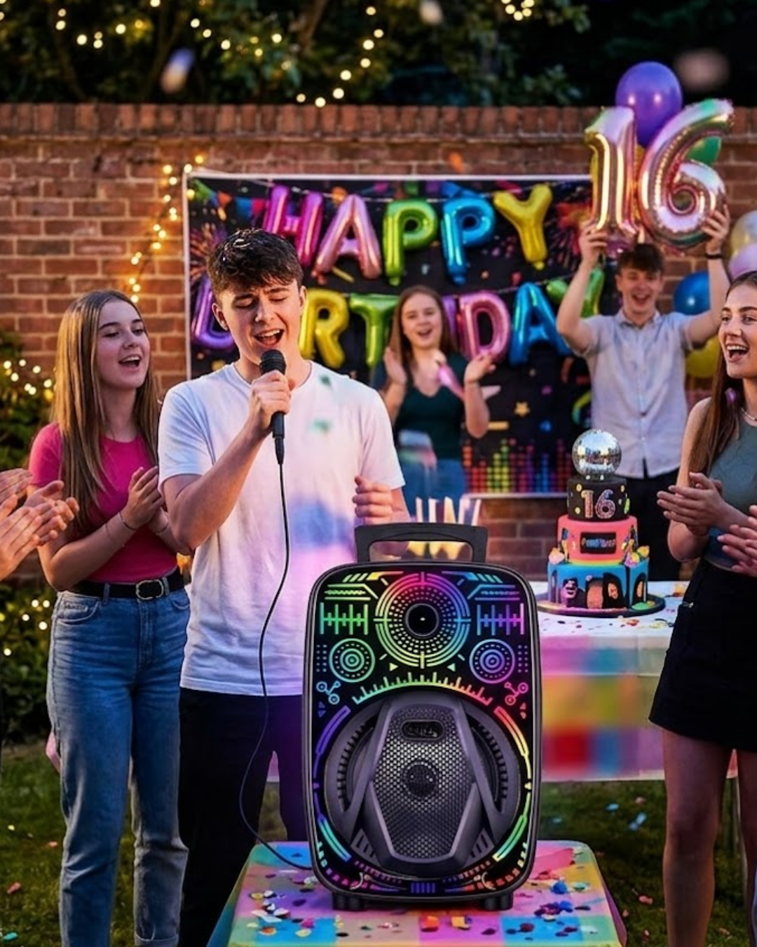 Mikrofonlu Bluetooth Hoparlör 8 İnç RGB Işıklı Taşınabilir Ses Sistemi - Lisinya Mikrofonlu Bluetooth Hoparlör 8 İnç RGB Işıklı Taşınabilir Ses Sistemi - Lisinya
