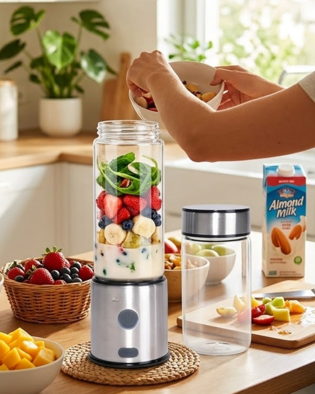 Taşınabilir Cam Blender 450 ml 350 ml Çift Hazneli Smoothie Blender - Lisinya Taşınabilir Cam Blender 450 ml 350 ml Çift Hazneli Smoothie Blender - Lisinya