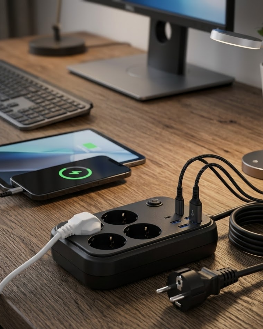 Termal Korumalı Uzatma Kablosu 4 Priz USB ve Type C Çoklu Şarj İstasyonu - Lisinya