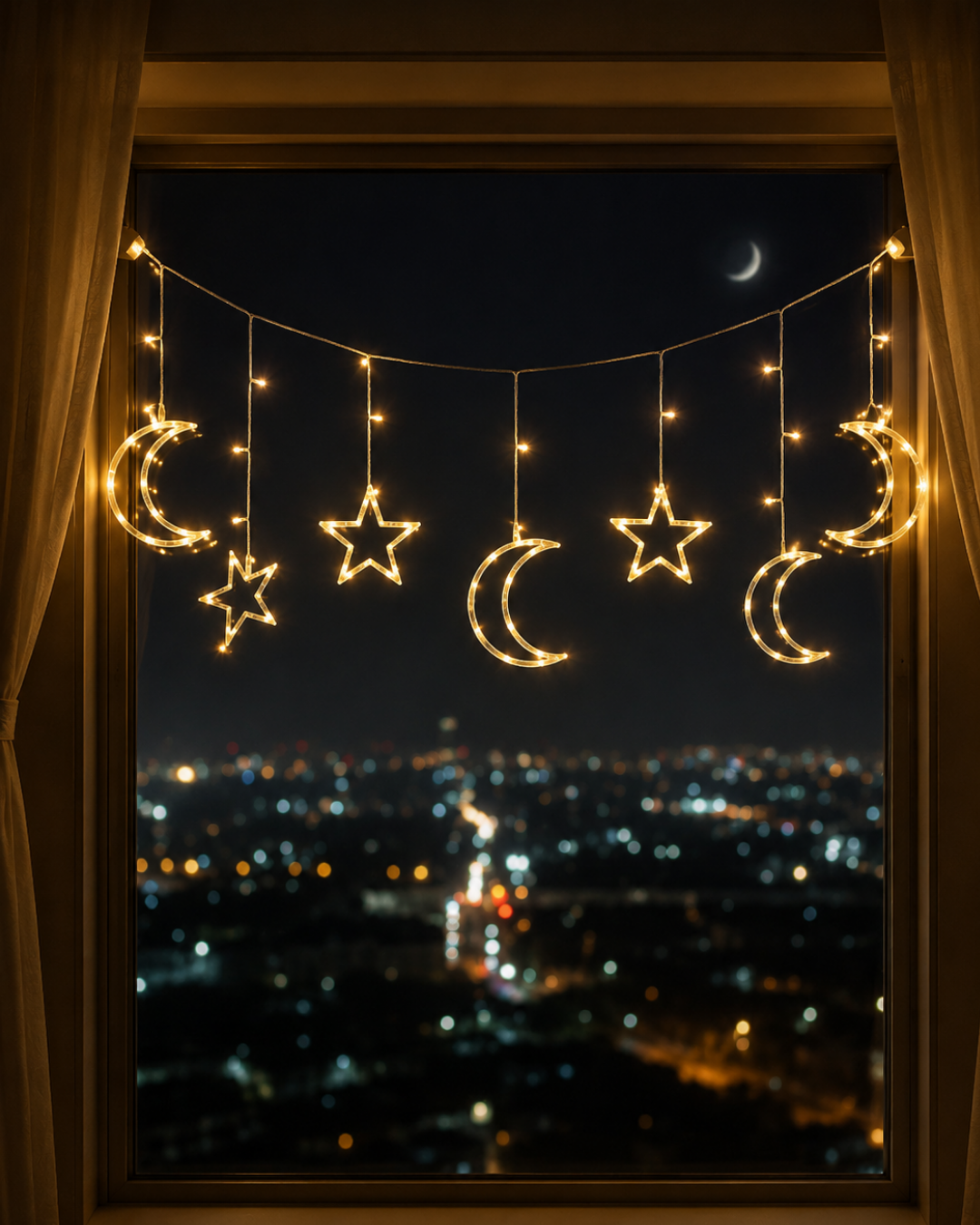 LED Işıklı Ay Yıldız Ramazan Dekoru İç Mekan Süsleme Aydınlatması - Lisinya