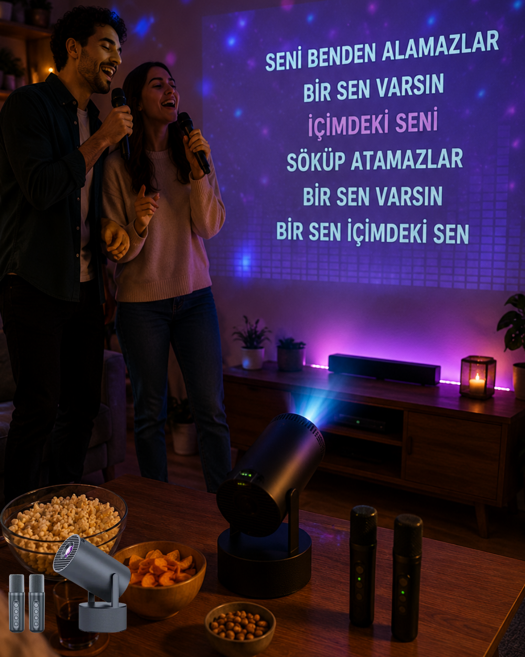 3ü 1 Arada Karaoke ve Projeksiyon Sistemi Çift Mikrofon Destekli - Lisinya 3ü 1 Arada Karaoke ve Projeksiyon Sistemi Çift Mikrofon Destekli - Lisinya