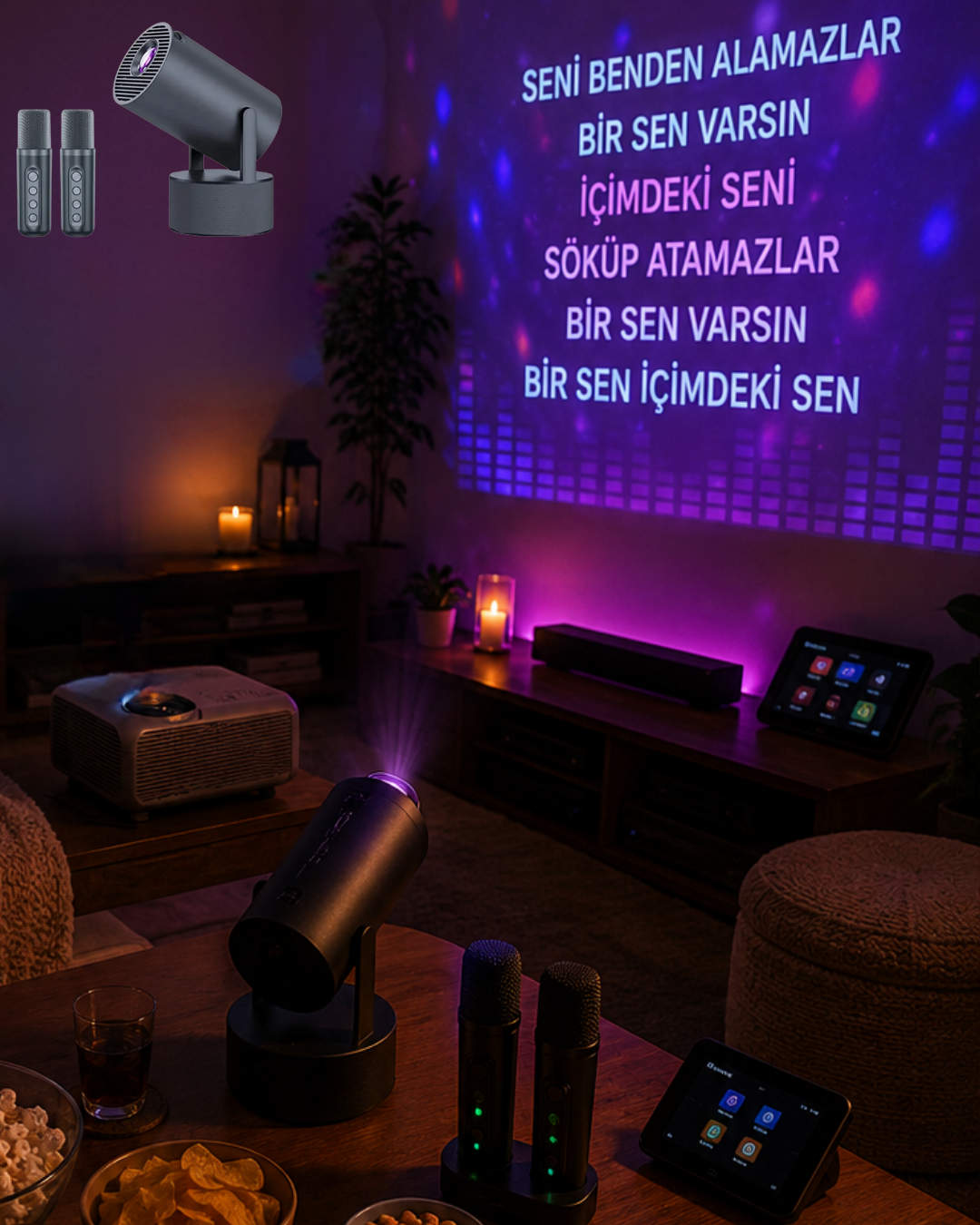 Bluetooth Hoparlörlü Akıllı Projektör Kablosuz Karaoke Mikrofonlu - Lisinya Bluetooth Hoparlörlü Akıllı Projektör Kablosuz Karaoke Mikrofonlu - Lisinya