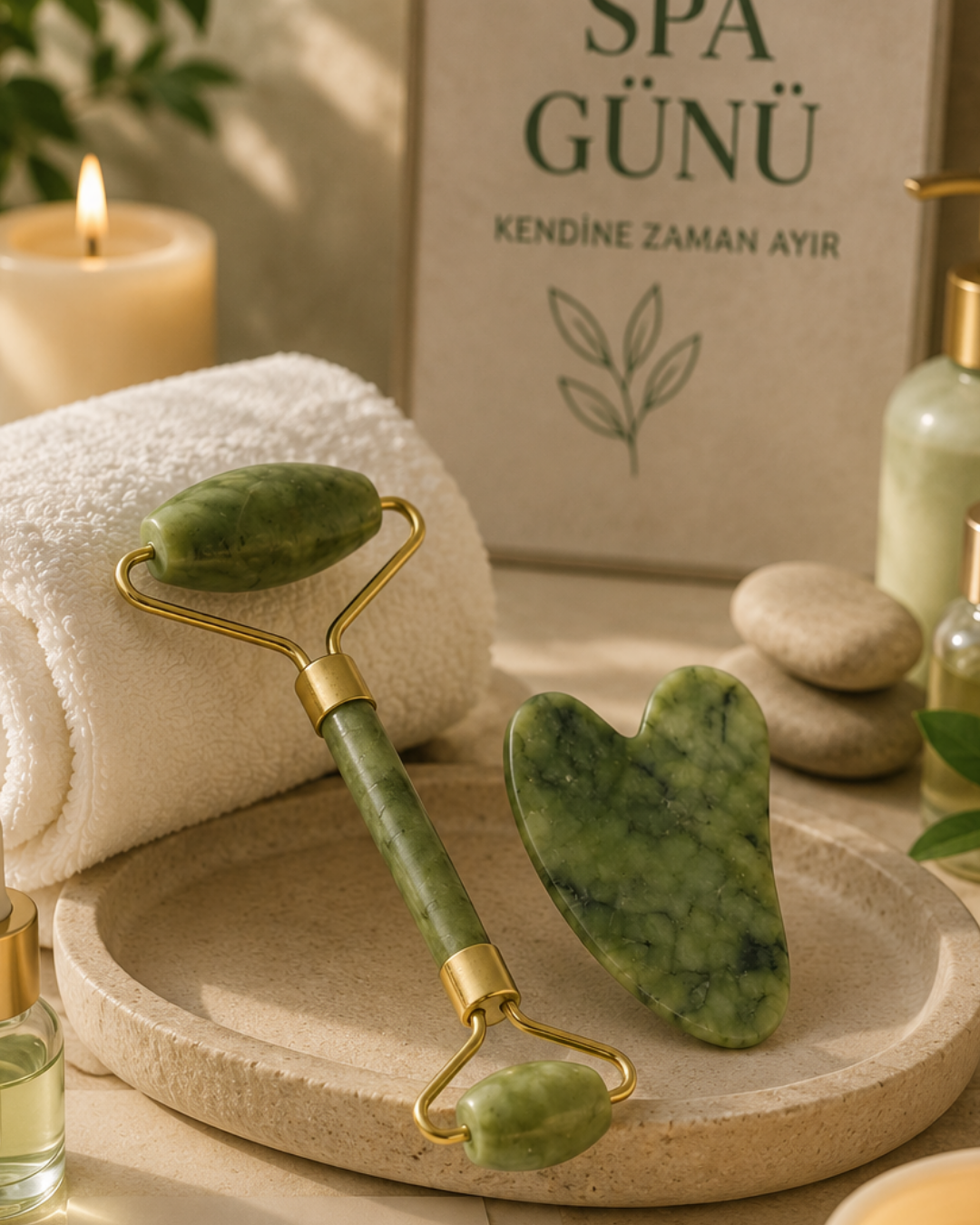 Jade Stone Yüz Bakım Seti Gua Sha ve Roller Masaj Taşı - Lisinya Jade Stone Yüz Bakım Seti Gua Sha ve Roller Masaj Taşı - Lisinya