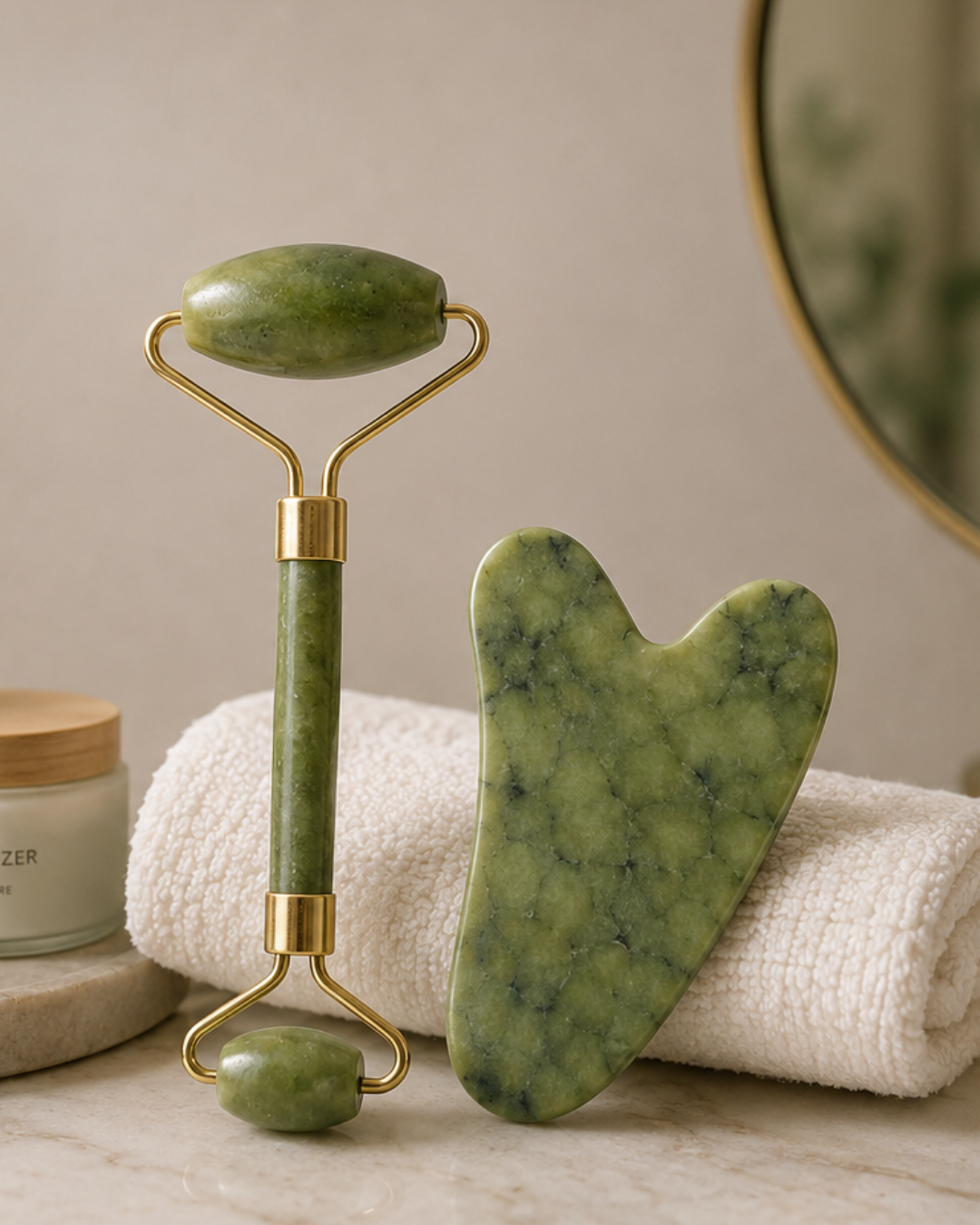 Jade Roller ve Gua Sha Taşı Yüz Bakım Masaj Seti - Lisinya Jade Roller ve Gua Sha Taşı Yüz Bakım Masaj Seti - Lisinya