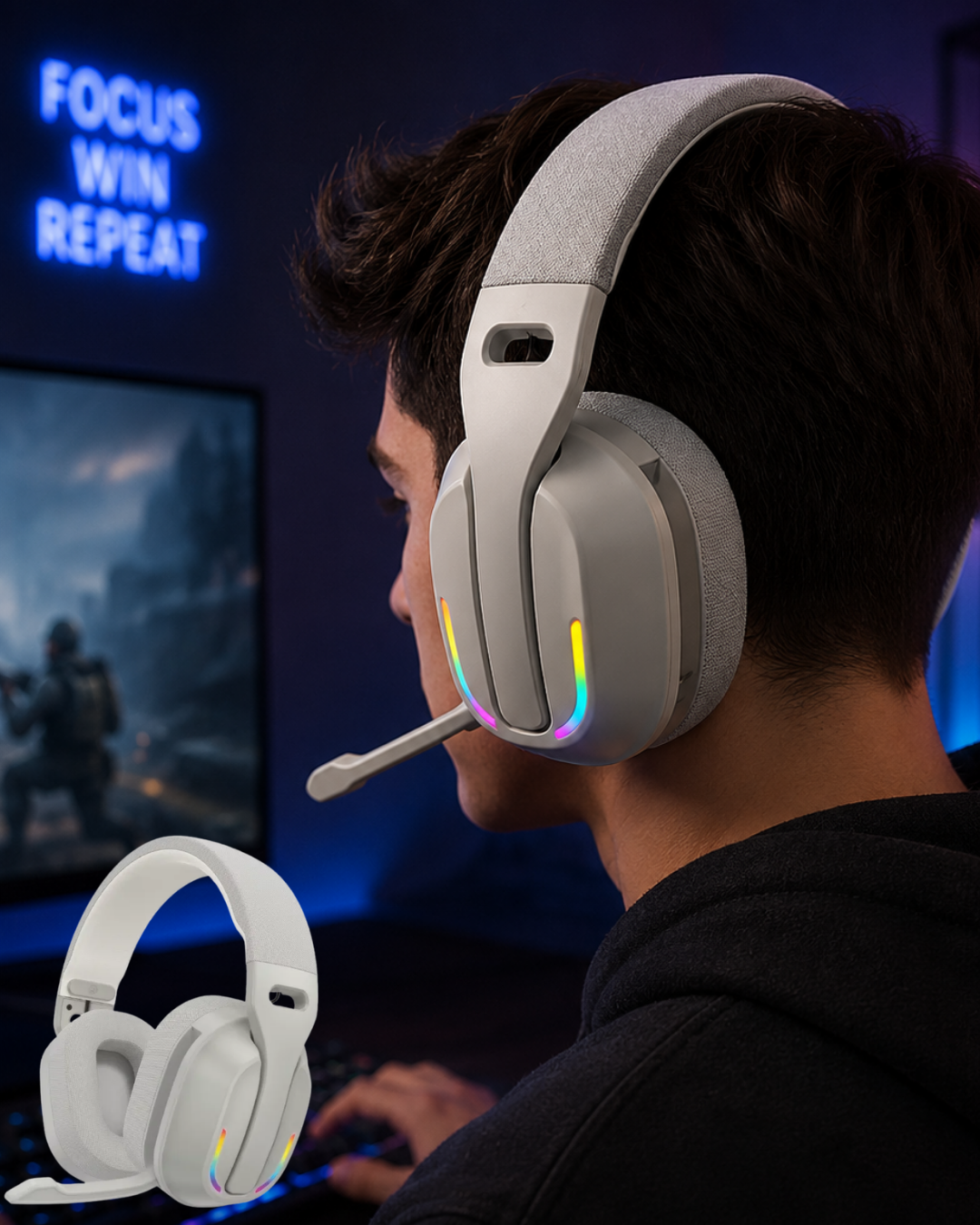 Kablosuz Bluetooth Kulaklık RGB Işıklı Mikrofonlu Stereo Kulaküstü Kulaklık - Lisinya