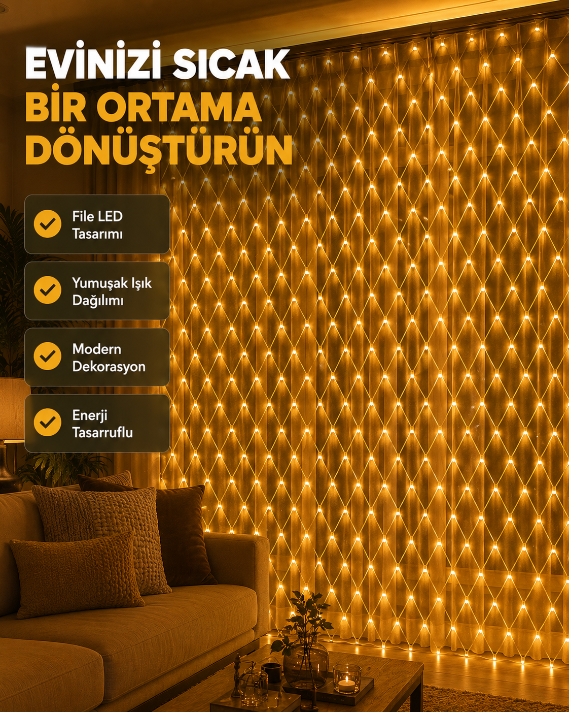 Ağ Şeklinde LED File Işık Dekoratif Ortam Aydınlatma Bahçe Balkon Süsü - Lisinya