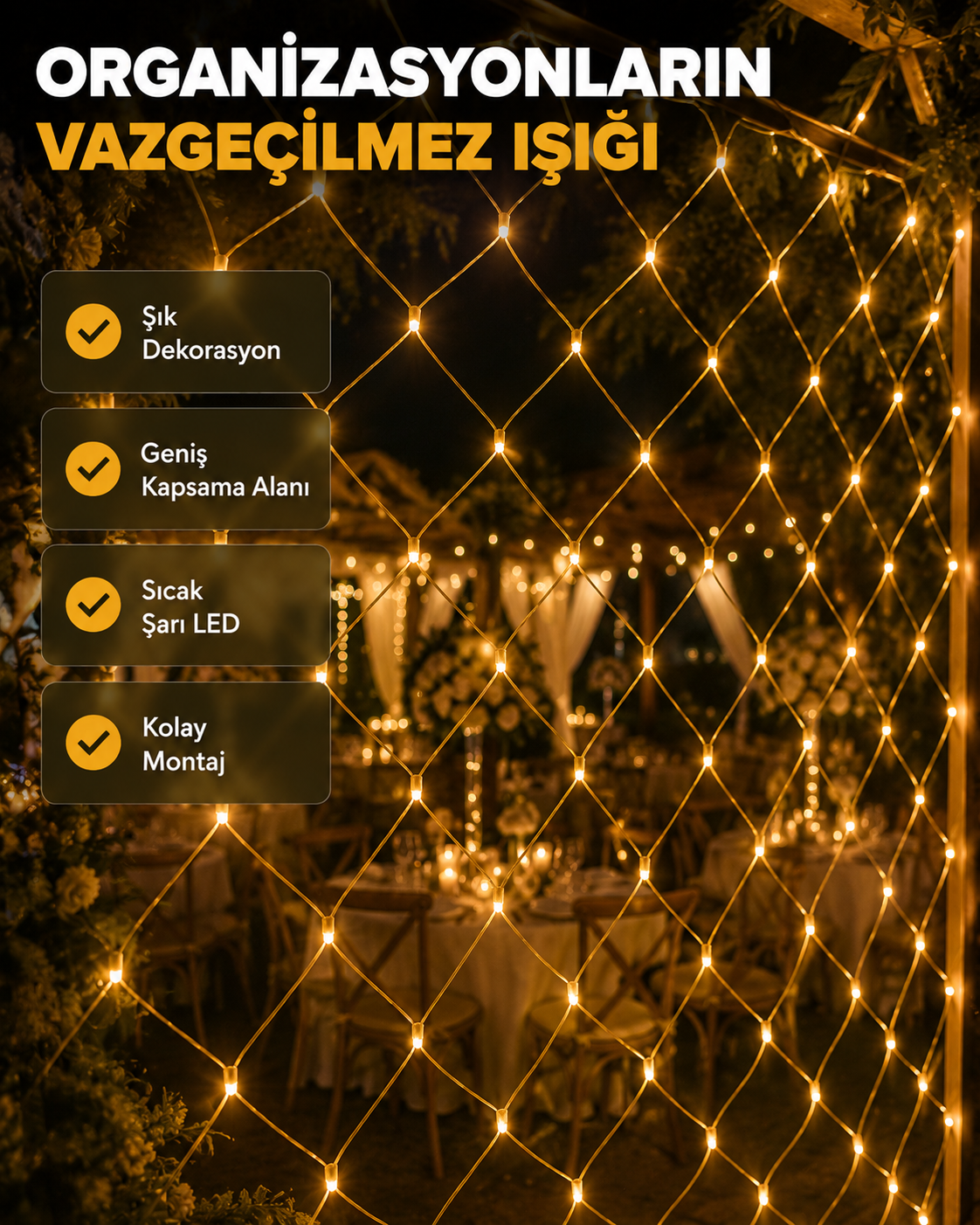 LED Ağ Işık Dekoratif File Aydınlatma Balkon Oda ve Bahçe Süsleme Yeni Nesil - Lisinya