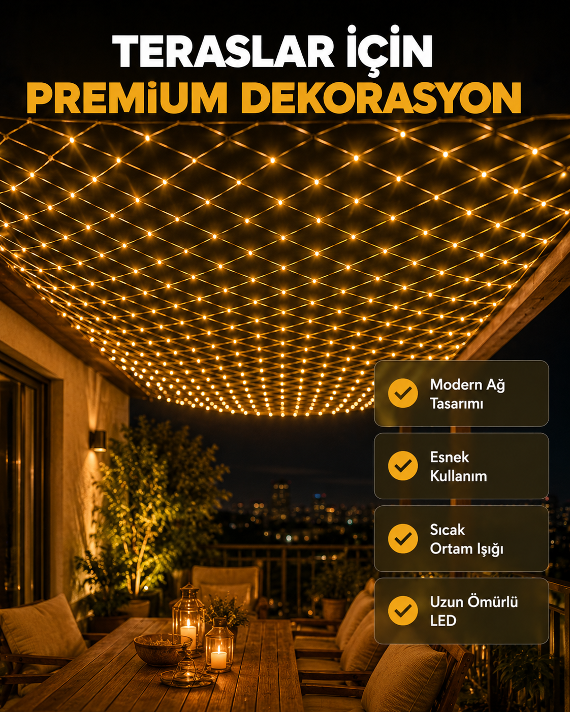 Dekoratif LED File Işık Ağ Tasarımlı Balkon Bahçe ve Oda Aydınlatması - Lisinya