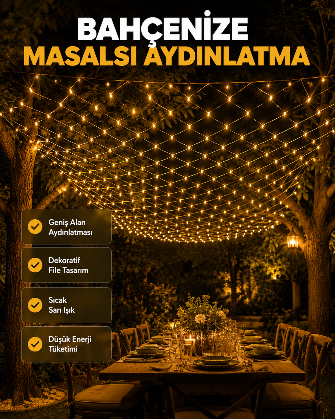 LED File Işık Dekoratif Ağ LED Aydınlatma İç Mekan Balkon Bahçe Süsü Yeni Nesil - Lisinya