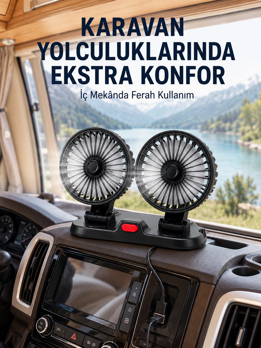 USB Bağlantılı Çift Başlıklı Araç İçi Soğutma Vantilatörü - Lisinya