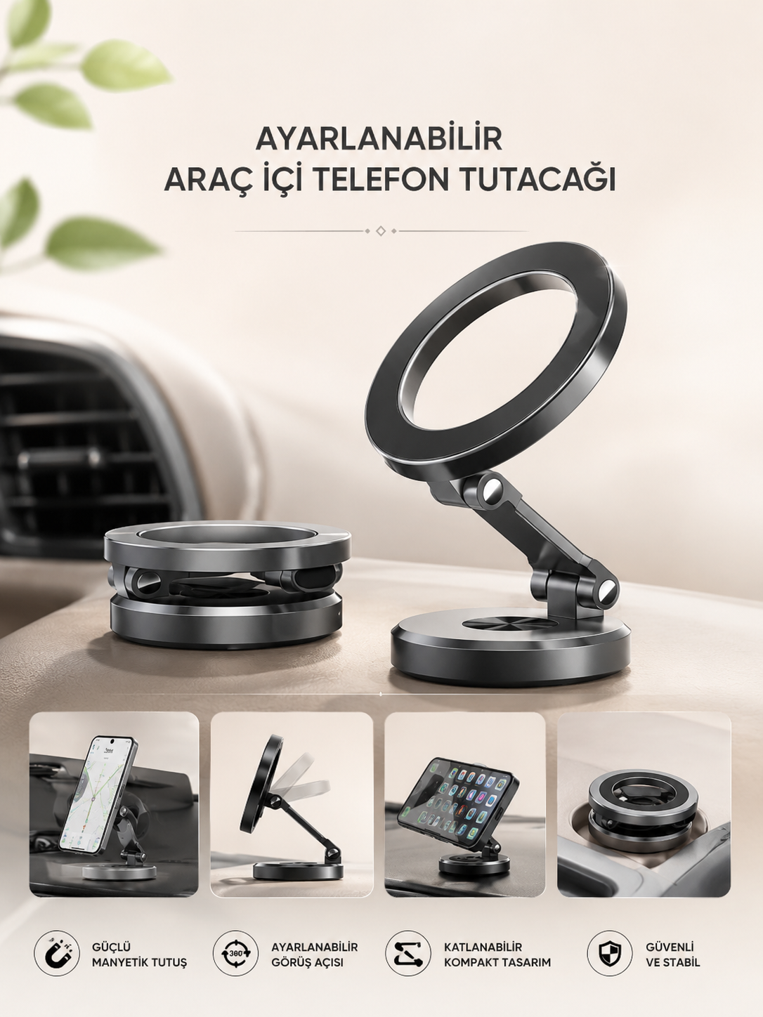 Araç İçi Telefon Tutacağı Manyetik Tasarım Ayarlanabilir - Lisinya
