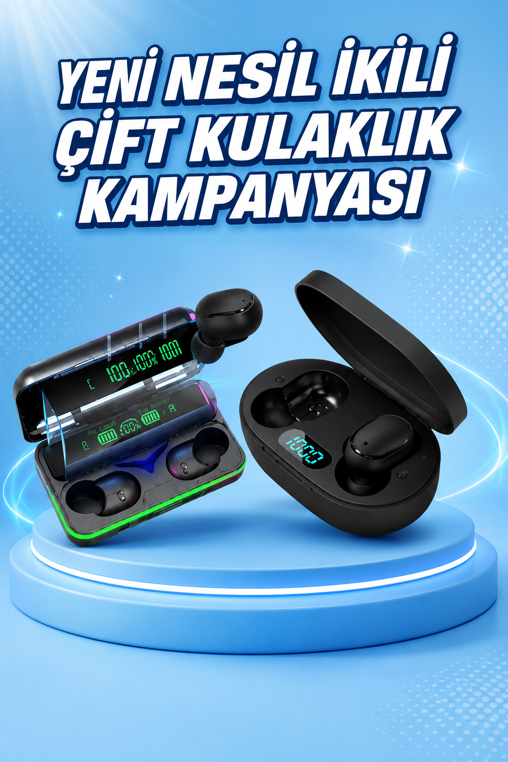 İkili Bluetooth Kulaklık Dijital Göstergeli Uzun Pil Ömrü Yüksek Ses Kaliteli - Lisinya