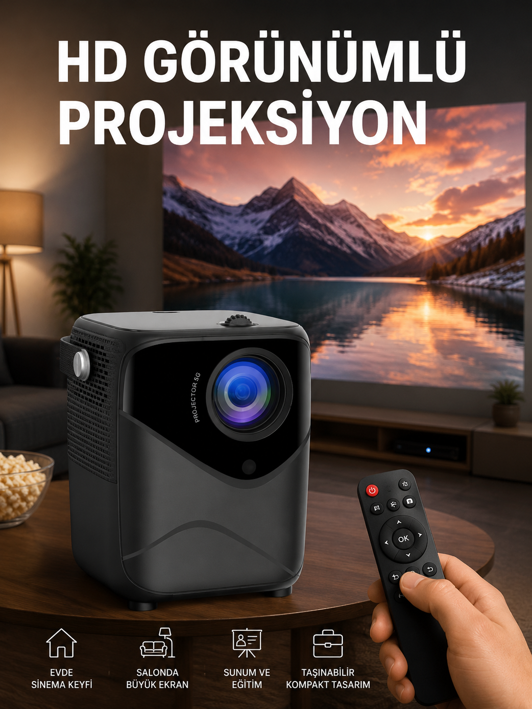Yüksek HD Görünümlü Taşınabilir Projeksiyon Cihazı - Lisinya