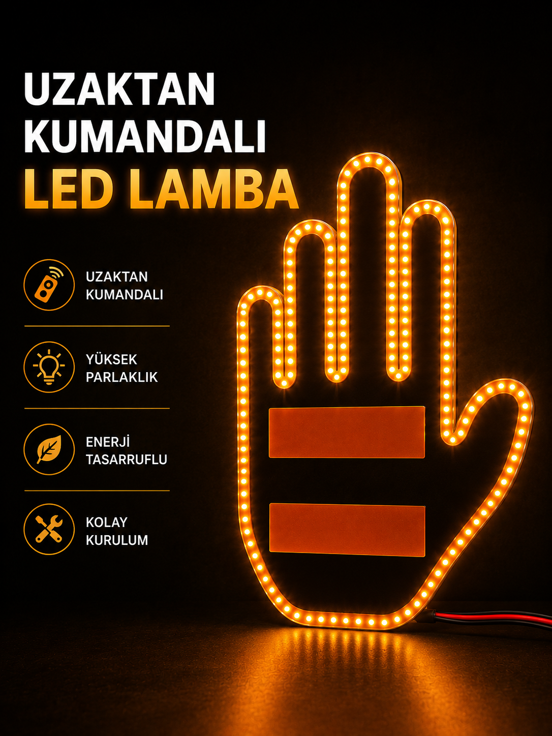 Led Işık El İşareti Araç Camı İçin Uzaktan Kumandalı - Lisinya