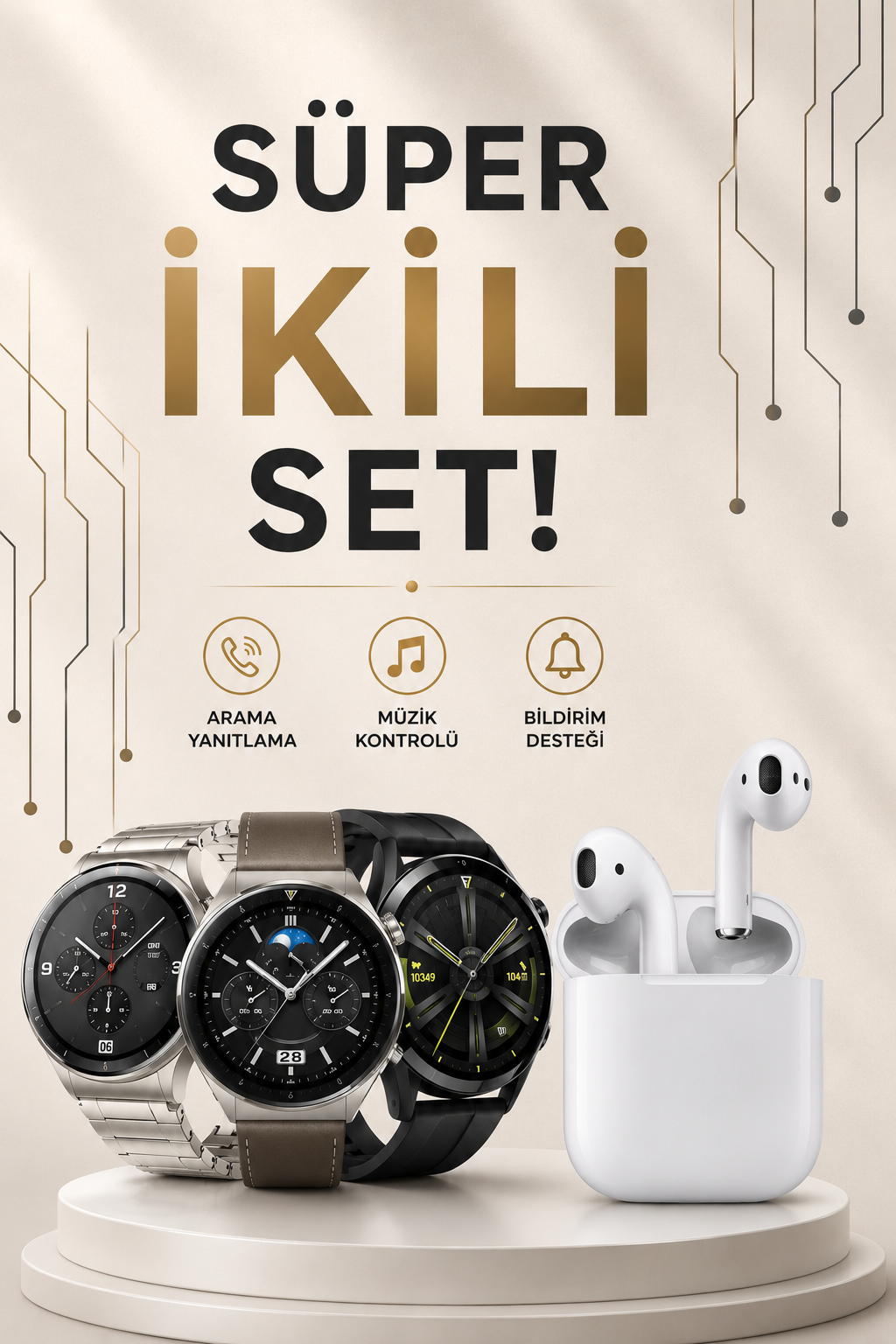 Akıllı Saat ve Kulaklık Seti Dokunmatik Ekran 5.0 Bluetooth Bağlantılı Sesli Görüşme - Lisinya