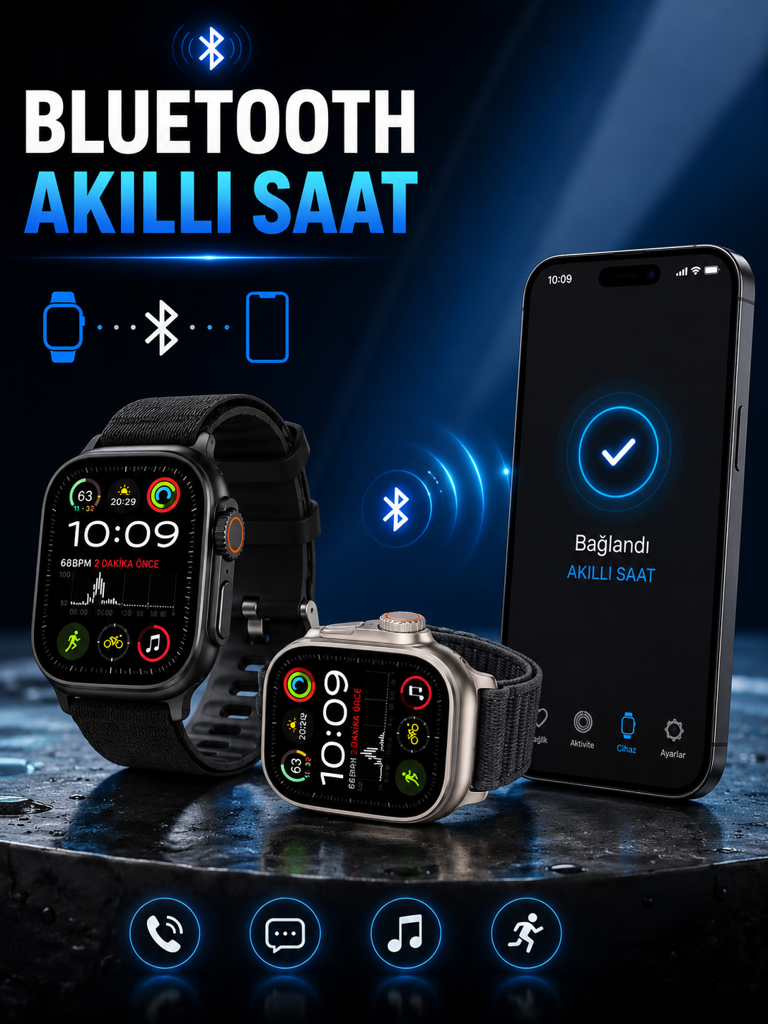Akıllı Saat Bluetooth Bağlantılı Adımsayar Alarm ve Hatırlatıcı Çağrı Cevaplama - Lisinya